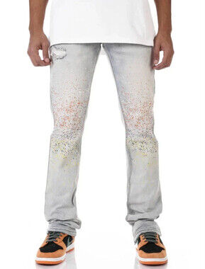 KDNK Stacked Men's Size 30 Light Artist Paint Splatter Comfort Stretch Jeans NWT